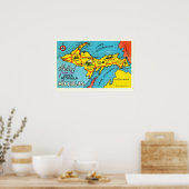 Poster Carte de la péninsule du Michigan 16x24 (Cuisine)
