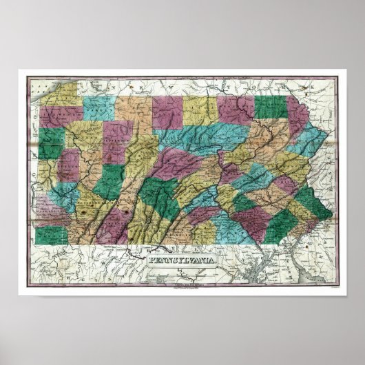 Poster Carte de la Pennsylvanie 1829 (Devant)