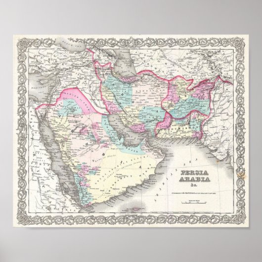 Poster Carte de la Perse, de l'Afghanistan et de l'Arabie (Devant)