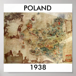 POSTER CARTE DE LA POLOGNE 1938