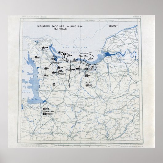 Poster Carte de la position de la 12e armée américaine à  (Devant)