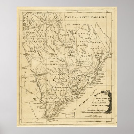 Poster Carte de la province de Caroline du Sud (1779) (Devant)