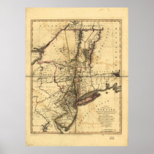 Poster Carte de la province de New York et du New Jersey