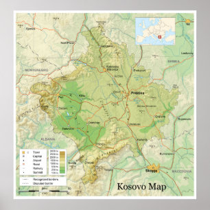 Poster Carte de la Province serbe yougoslave du Kosovo