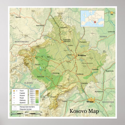 Poster Carte de la Province serbe yougoslave du Kosovo (Devant)