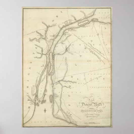 Poster Carte de la rivière Detroit (Devant)