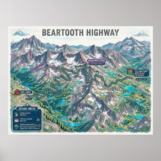 Poster Carte de la route de Beartooth (Devant)