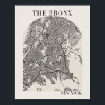 Poster Carte de la rue Beige du Bronx New York Boho Arch<br><div class="desc">Bronx New York Boho Minimal Arc Plein Beige Couleur Rue Carte</div>
