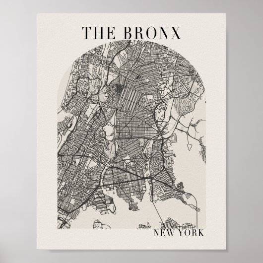 Poster Carte de la rue Beige du Bronx New York Boho Arch (Devant)