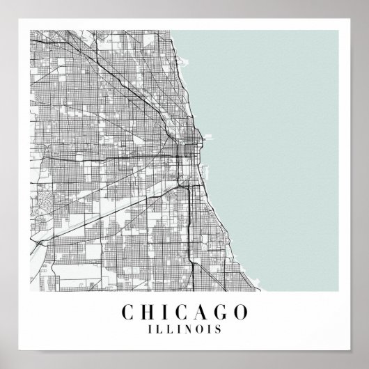 Poster Carte de la rue Blue Water de Chicago (Devant)