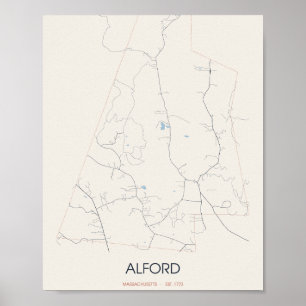 Poster Carte de la rue d'Alford Massachusetts – Établi en