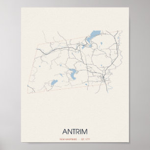 Poster Carte de la rue d'Antrim New Hampshire – Établi en