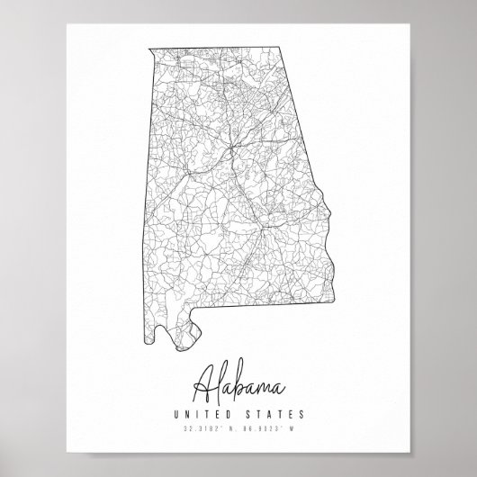 Poster Carte de la rue minimale de l'Alabama (Devant)