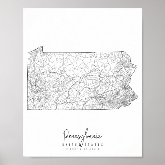 Poster Carte de la rue minimale de Pennsylvanie (Devant)