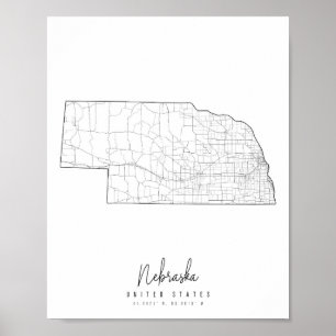 Poster Carte de la rue minimale du Nebraska