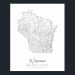 Poster Carte de la rue minimale du Wisconsin<br><div class="desc">Carte de la rue minimale du Wisconsin</div>