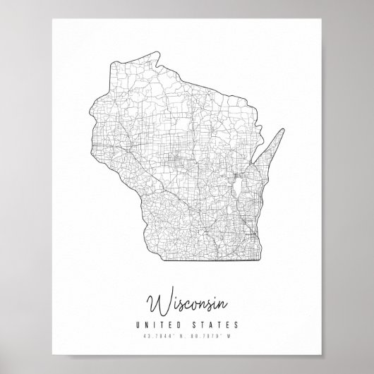 Poster Carte de la rue minimale du Wisconsin (Devant)