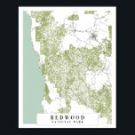 Poster Carte de la rue Retro du parc national Redwood<br><div class="desc">Carte de la rue Retro du parc national Redwood</div>
