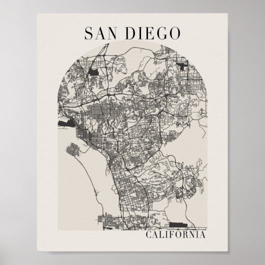 Poster Carte de la rue San Diego California Boho Arch (Devant)