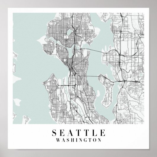 Poster Carte de la rue Seattle Washington Blue Water (Devant)
