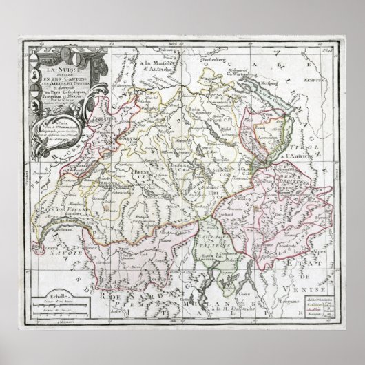 Poster Carte de La Suisse 1764 (Devant)