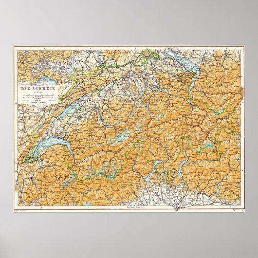 Poster Carte de la Suisse Publié en 1913 Baedeker (Devant)