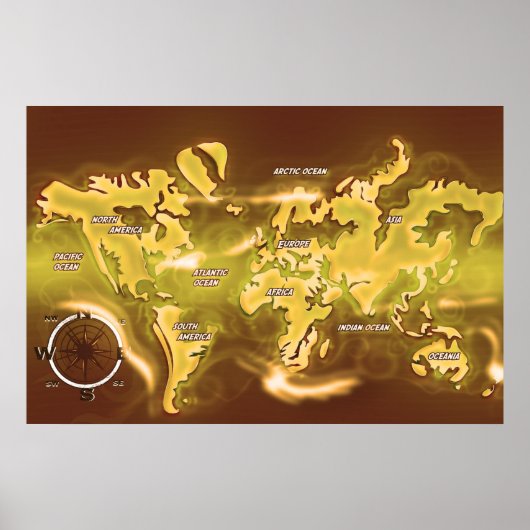 Poster Carte de la Terre inondée (Devant)