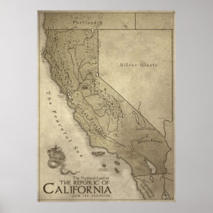 Poster Carte de la terre mythique de la Californie