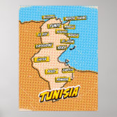 Poster Carte de la Tunisie illustrée par Pop Art (Devant)