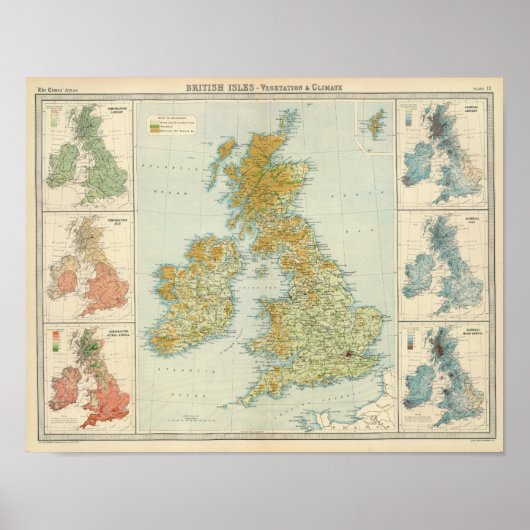 Poster Carte de la végétation et du climat des îles brita (Devant)