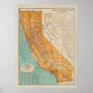 Poster Carte de la vieille Californie (1917) État d'or Vi