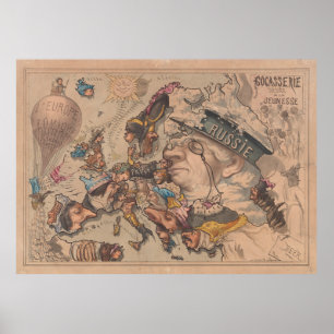 Poster Carte de la vieille Europe des dessins politiques 