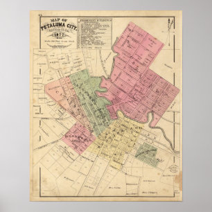 Poster Carte de la ville 1877 de Petaluma