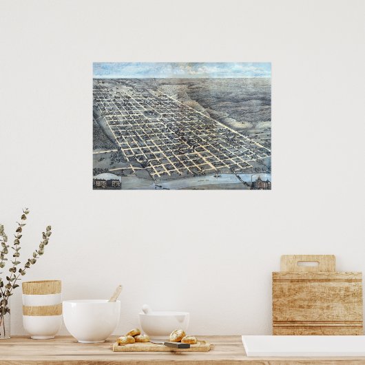 Poster Carte de la ville aérienne antique d'Austin, Texas (Cuisine)