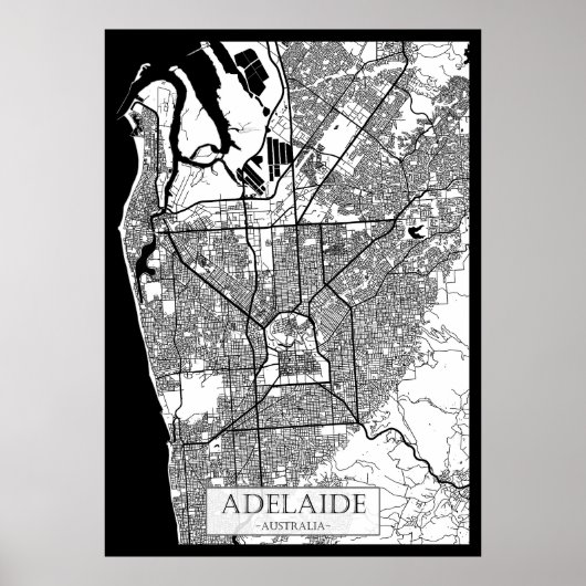 Poster Carte de la ville d'Adélaïde Australie (Devant)