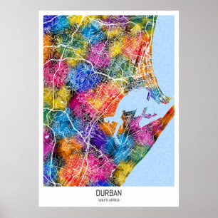 Poster Carte de la ville d'Afrique du Sud à Durban