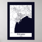 Poster Carte de la ville d'Alicante Espagne (Devant)