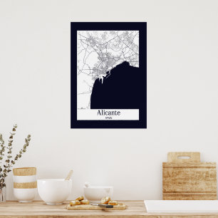 Poster Carte de la ville d'Alicante Espagne
