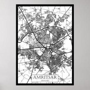 Poster Carte de la ville d'Amritsar au Pendjab