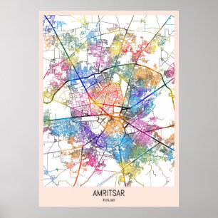 Poster Carte de la ville d'Amritsar au Pendjab