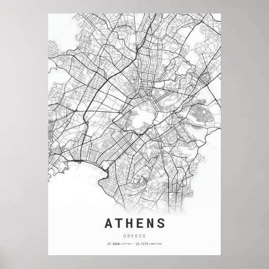 Poster Carte de la ville d'Athènes (Devant)