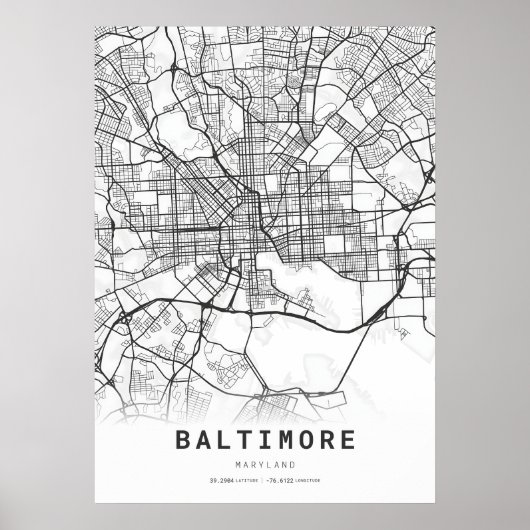 Poster Carte de la ville de Baltimore (Devant)