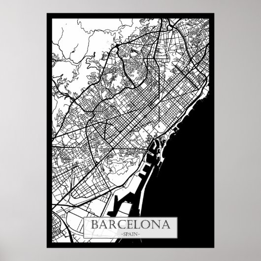 Poster Carte de la ville de Barcelone Espagne (Devant)