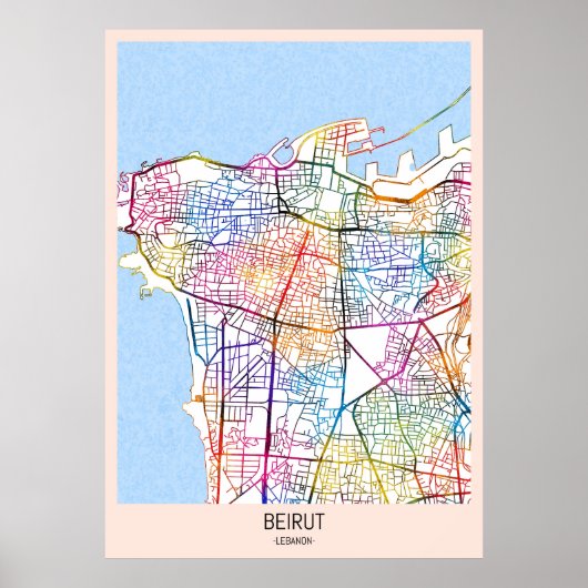 Poster Carte de la ville de Beyrouth Liban (Devant)