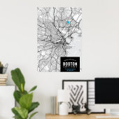 Poster Carte de la ville de Boston avec votre emplacement (Bureau à domicile)
