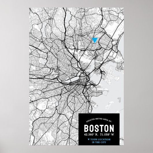 Poster Carte de la ville de Boston avec votre emplacement (Devant)
