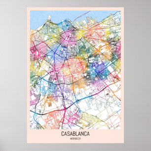 Poster Carte de la ville de Casablanca Maroc
