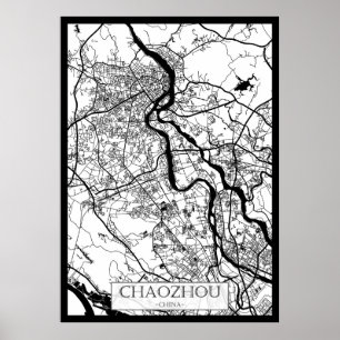 Poster Carte de la ville de Chaozhou Chine