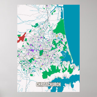 Poster Carte de la ville de Christchurch, Nouvelle-Zéland