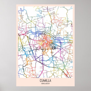 Poster Carte de la ville de Cumilla Bangladesh